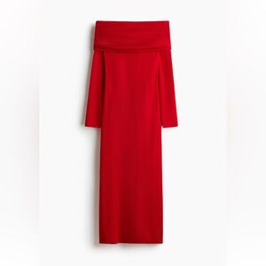 H&M Red Off-Shoulder Midi Dress